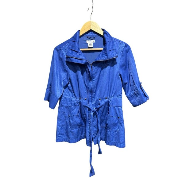 Luii Anthropologie Belted Jacket Short Sleeved Zipup Size Medium Blue Color - Picture 1 of 4